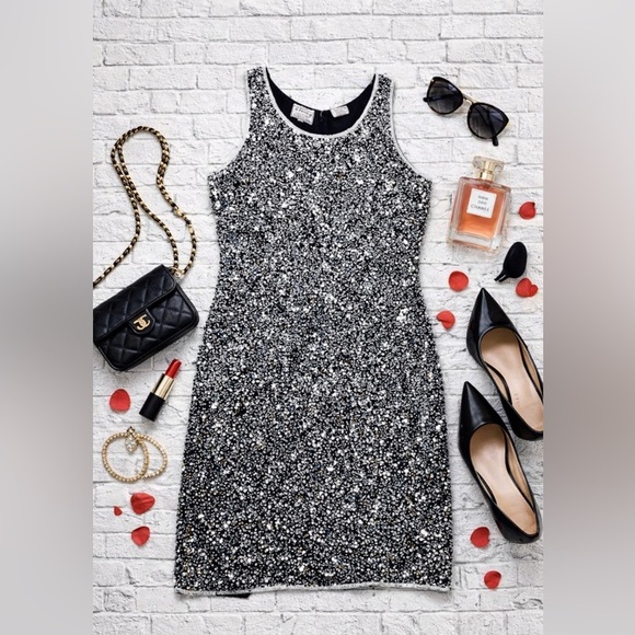 Stenay Dresses & Skirts - Stenay Vintage Silver Sequin Party Dress made in India Silk Lining 10